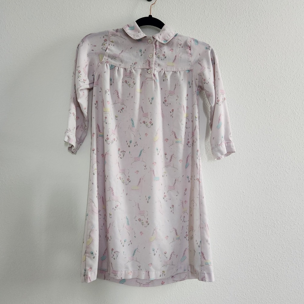 Pottery Barn‎ Kids Pink Unicorn Floral Long Sleeve Nightgown Size 6